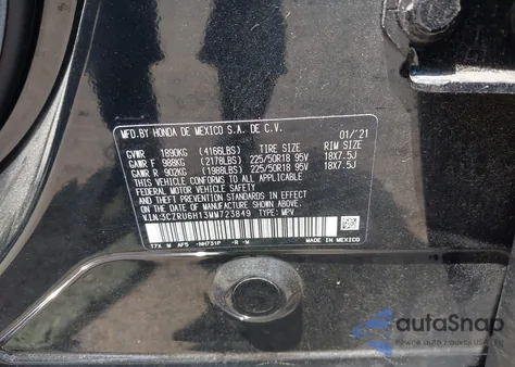 2021 Honda Hr-V Awd Sport из США, поврежденный, VIN 3CZRU6H13MM723849